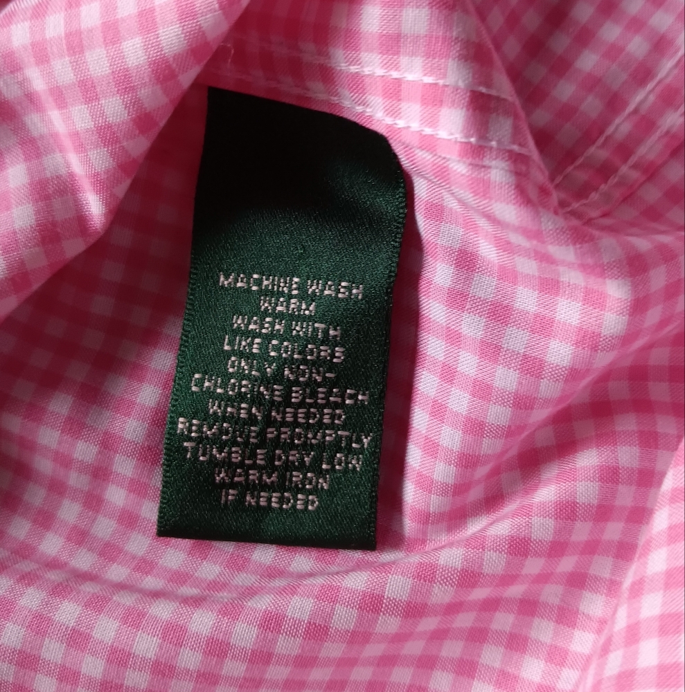 Lauren Ralph Lauren Cotton Gingham Plaid Button Down Shirt Pink White Small - Picture 11 of 12